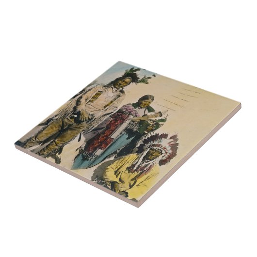 スー族のインドの灰色のワシおよび家族Stereoview タイル