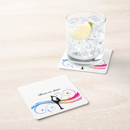 ス生まれケートガールズ姿スケートで滑る紙コースター スクエアペーパーコースター (インサイチュ)