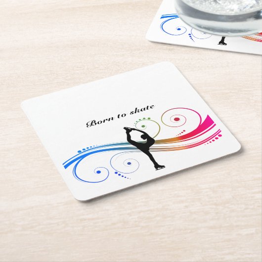 ス生まれケートガールズ姿スケートで滑る紙コースター スクエアペーパーコースター (アングル)
