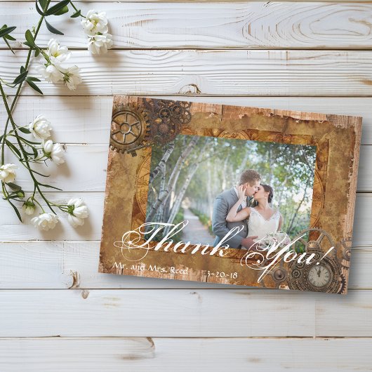 ス結婚テアムパンクヴィンテージビクトリアン写真テンプレート サンキューカード