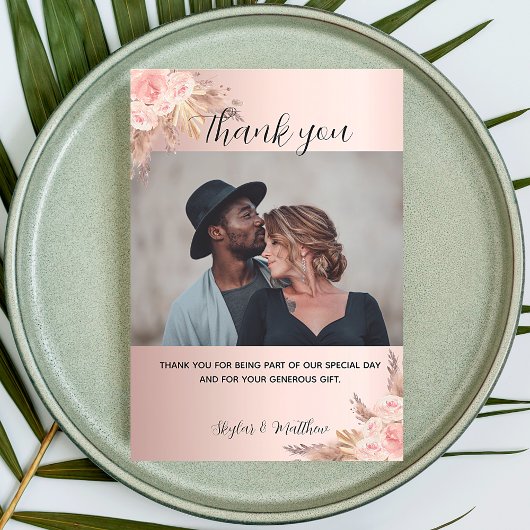 ス結婚パンパスグラスバラ写真サンキューカード 招待状