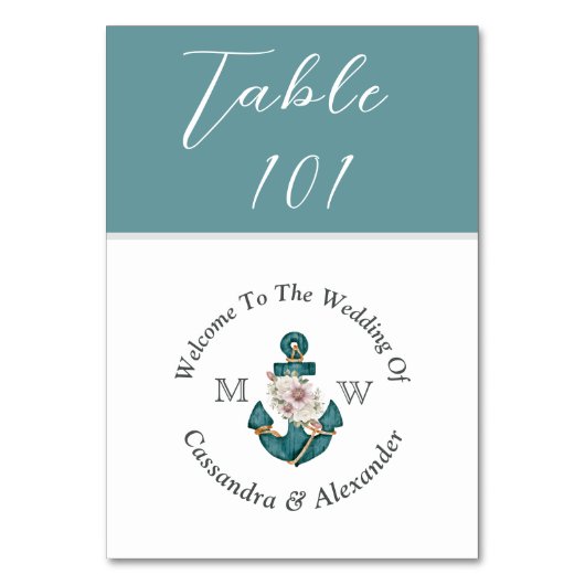 ス航海のパウ結婚ダーティール（緑がかった色）アクアブルー テーブルナンバー (正面)
