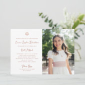 スweetとシンプルな偽のローズゴールドのフォト バット・ミッツヴァ 招待状 (スタンド正面)