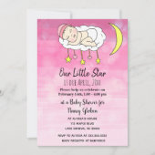 スweet little 赤ちゃんのピンクの星と月 女の子 招待状 (正面)