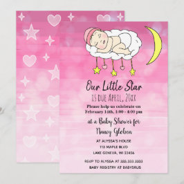 スweet little 赤ちゃんのピンクの星と月 女の子 招待状