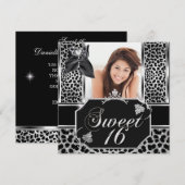 スweet sixteen 16 ヒョウ 誕生日パーティー 写真 招待状 (正面/裏面)
