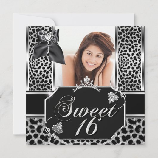 スweet sixteen 16 ヒョウ 誕生日パーティー 写真 招待状 (正面)