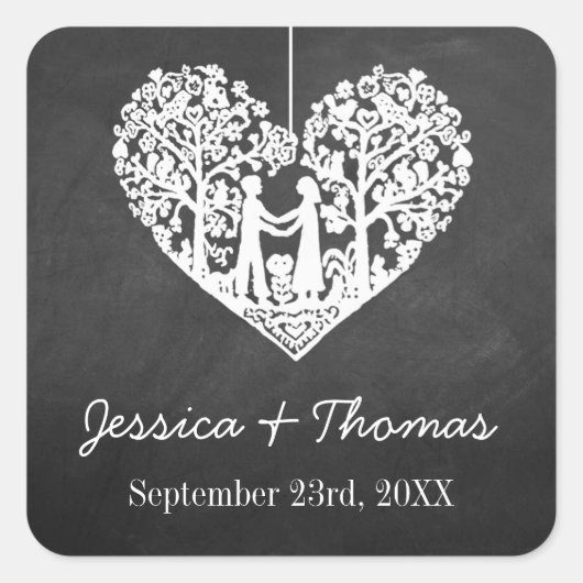 ズぶら下がったハートツリーシャルボード結婚式の引き出物 スクエアシール (正面)