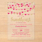 ズぶら下がったラブハートリトルスウィートアート誕生日 アクリル招待状 (正面)