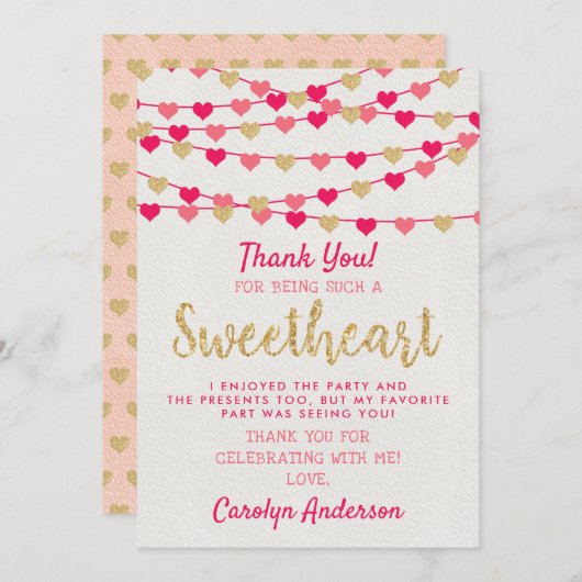 ズぶら下がったラブハートリトルスウィートアート誕生日 サンキューカード (正面/裏面)