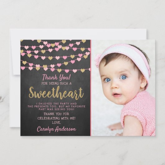 ズぶら下がったラブハートリトルスウィートアート誕生日 サンキューカード (正面)