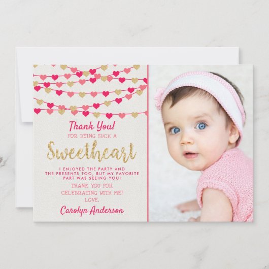 ズぶら下がったラブハートリトルスウィートアート誕生日 サンキューカード (正面)