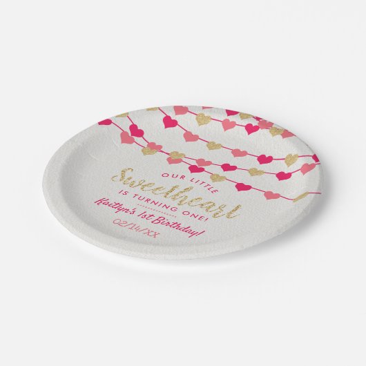 ズぶら下がったラブハートリトルスウィートアート誕生日 ペーパープレート (アングル)