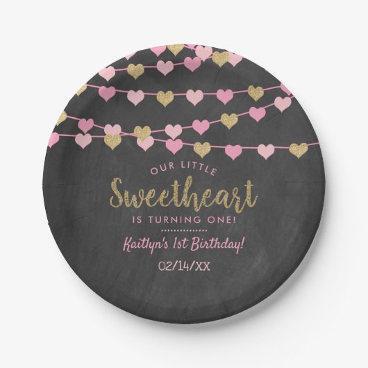 ズぶら下がったラブハートリトルスウィートアート誕生日 ペーパープレート (正面)