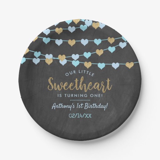 ズぶら下がったラブハートリトルスウィートアート誕生日 ペーパープレート (正面)