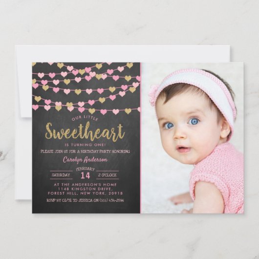 ズぶら下がったラブハートリトルスウィートアート誕生日 招待状 (正面)