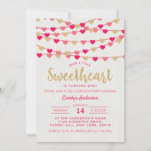 ズぶら下がったラブハートリトルスウィートアート誕生日 招待状 (正面)