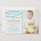 ズぶら下がったラブハートリトルスウィートアート誕生日 招待状 (正面)