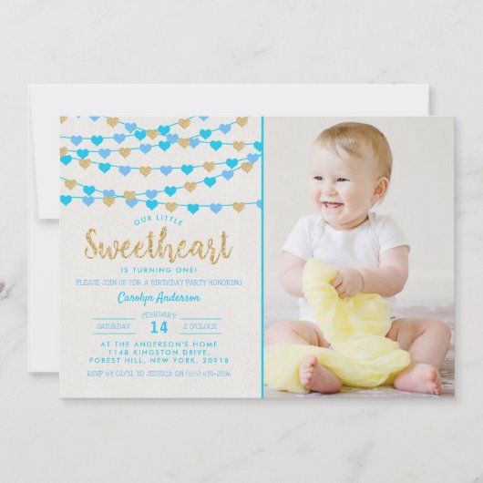 ズぶら下がったラブハートリトルスウィートアート誕生日 招待状 (正面)