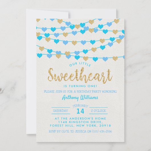 ズぶら下がったラブハートリトルスウィートアート誕生日 招待状 (正面)