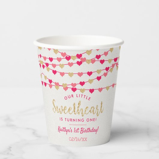 ズぶら下がったラブハートリトルスウィートアート誕生日 紙コップ (正面)