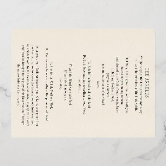 ズアンジェラス結婚祈りの言葉ベトロタールヴァージンメアリー 箔招待状ポストカード (裏面)