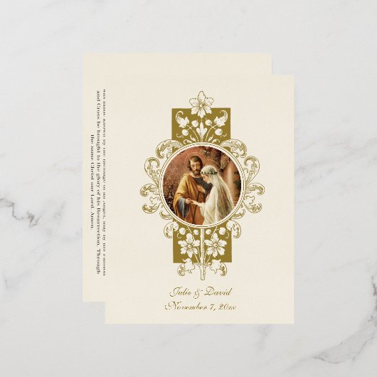 ズアンジェラス結婚祈りの言葉ベトロタールヴァージンメアリー 箔招待状ポストカード (正面/裏面)