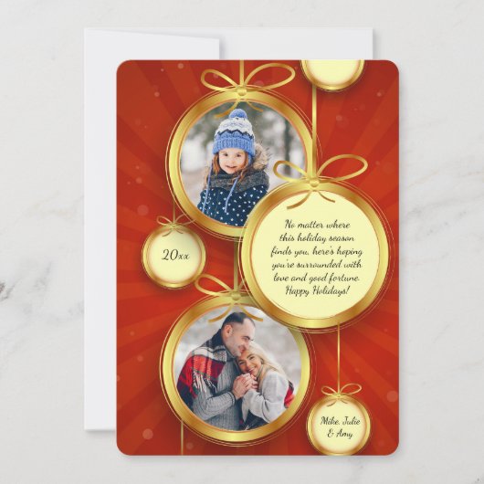 ズオーナメントぶら下がったフォトホリデーカード 招待状 (正面)