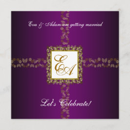 ズカップ結婚ルシャワー招待状パープル金ゴールドリーフ 招待状