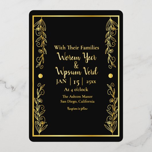 ズカー結婚ドゴールドフォイルゴールデンラグジュアリーカードデザイン 箔招待状 (正面)
