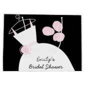 ズガウンピ結婚ンクブライダルシャワーブラックパステルラージ ラージペーパーバッグ (裏面)