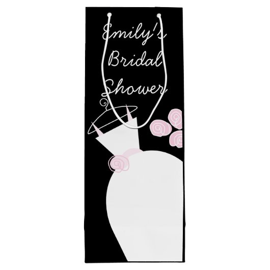 ズガウン結婚ピンクブライダルシャワーブラックワイン ワインギフトバッグ (裏面)