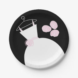 ズガウン結婚ピンク紙プレートブラック ペーパープレート