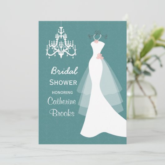 ズガウ結婚ン、シャンデリアオンティール(緑がかった色)ブライダルシャワー 招待状 (スタンド正面)