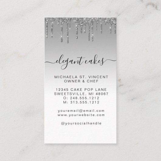 ズケーキ結婚グリッタードリップシルバーターコイズベーカリー 名刺 (裏面)