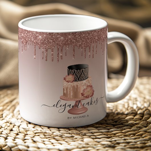 ズケーキ結婚グリッタードリップバラ金ゴールドベーカリー コーヒーマグカップ