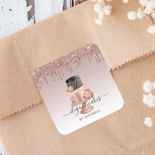 ズケーキ結婚グリッタードリップバラ金ゴールドベーカリー スクエアシール