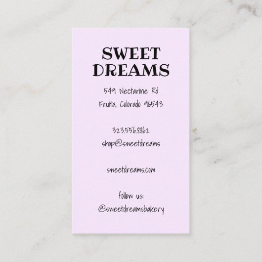 ズケーキ結婚ケータリングベーカリーカスタムベイカー 名刺 (裏面)