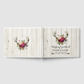 ズゲスト結婚ブックスタン〔雄ジカの〕枝角ウッドフローラ素朴 ゲストブック (全面)