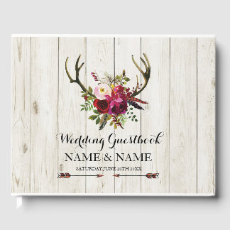 ズゲスト結婚ブックスタン〔雄ジカの〕枝角ウッドフローラ素朴 ゲストブック