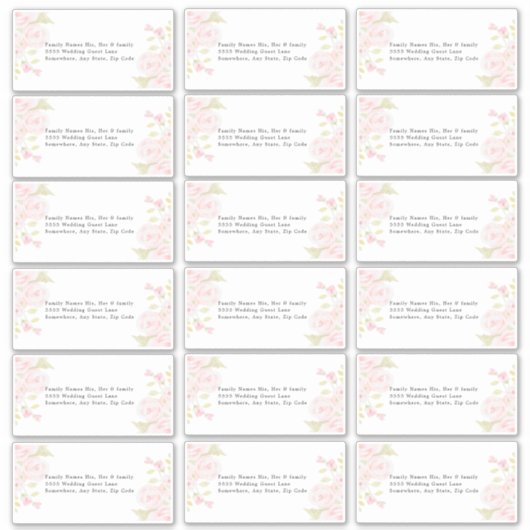 ズゲスト結婚住所 シール赤面ピンクローズフローラ シール (正面)