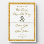 ズゴ結婚ルフパーティーウィークエンドホワイト金ゴールドグリッター フォトプラーク (正面)