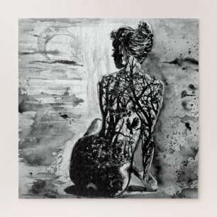 ズジ絵画グソーパズル自然レディ – 白黒 ジグソーパズル