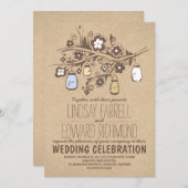 ズスイ結婚ート素朴クラフトフローラメイスンジャース 招待状 (正面/裏面)