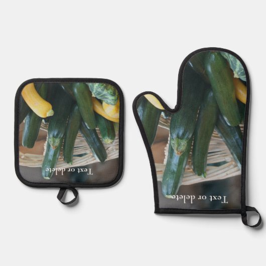 ズッキーニとスカッシュファームパーソナライズされた 鍋つかみ&鍋敷きセット (正面)