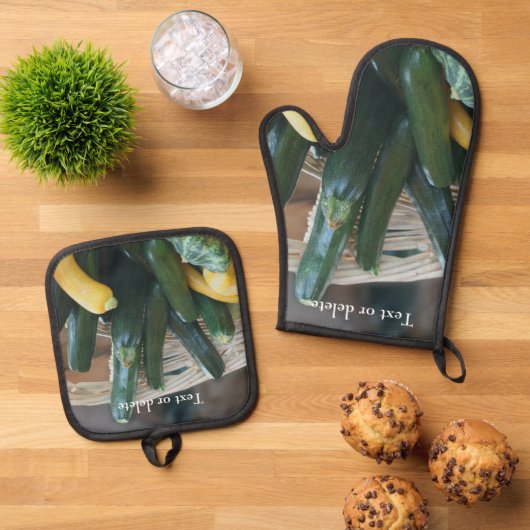 ズッキーニとスカッシュファームパーソナライズされた 鍋つかみ&鍋敷きセット (トップダウン)