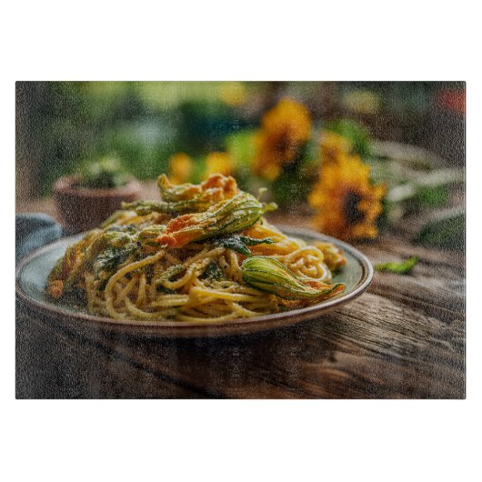 ズッキーニの花が咲くスパゲッティ カッティングボード (正面)