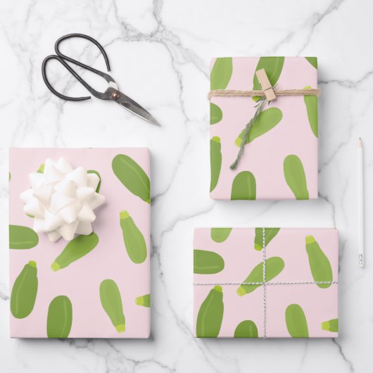 ズッキーニコートゲットサマースカッシュパターン ラッピングペーパーシート (正面)