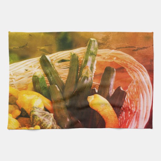ズッキーニサマーカボッシュグルズ野菜ヴィンテージ キッチンタオル (横)