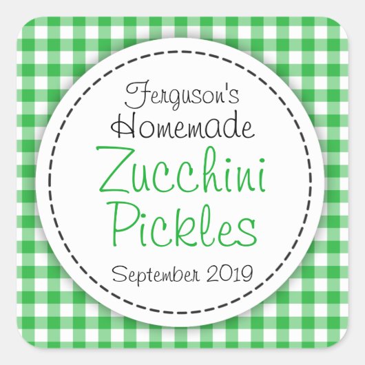 ズッキーニ漬けグリーンホワイトジャー食品ラベル スクエアシール (正面)